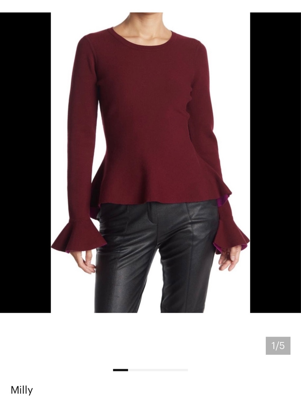 EUC Milly Burgundy Knit Peplum Sweater with Bell Cuffs